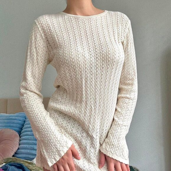 ZARA Cream Cable Knit Long Sleeve Mini Dress – Size L - Picture 2 of 5